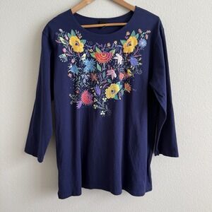 Sabaku Artwear 3/4 Sleeve Top Womens Large Jardin Encantado Purple Cotton Artsy